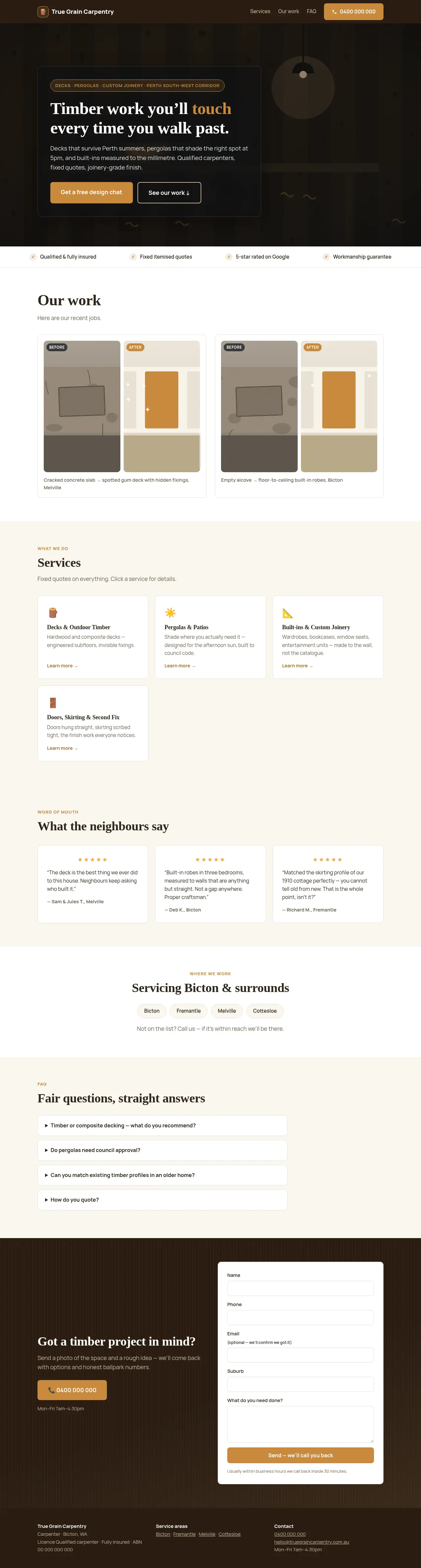 Carpenter demo website — full page