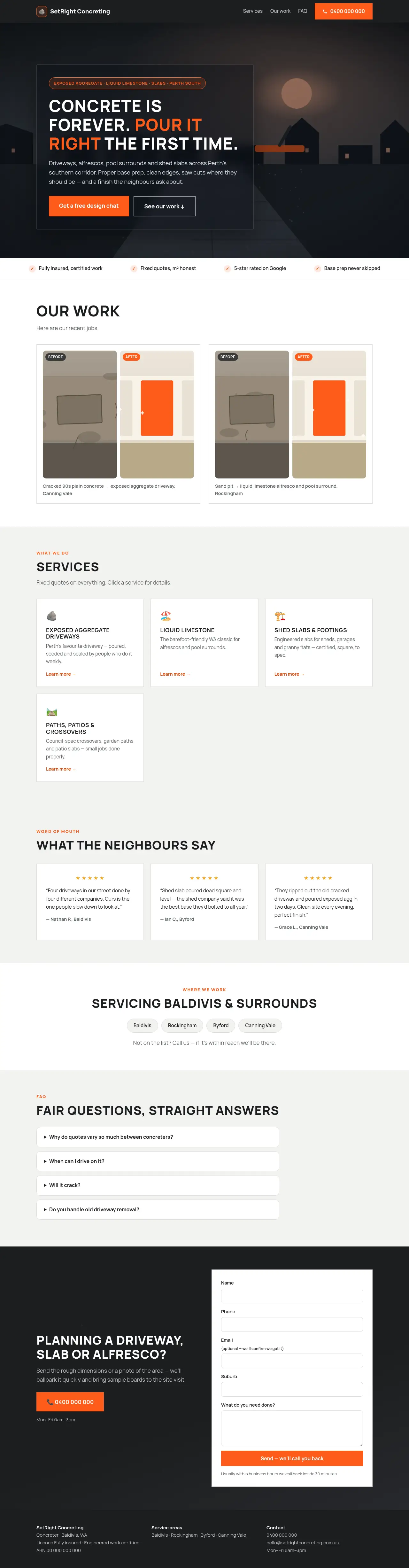 Concreter demo website — full page