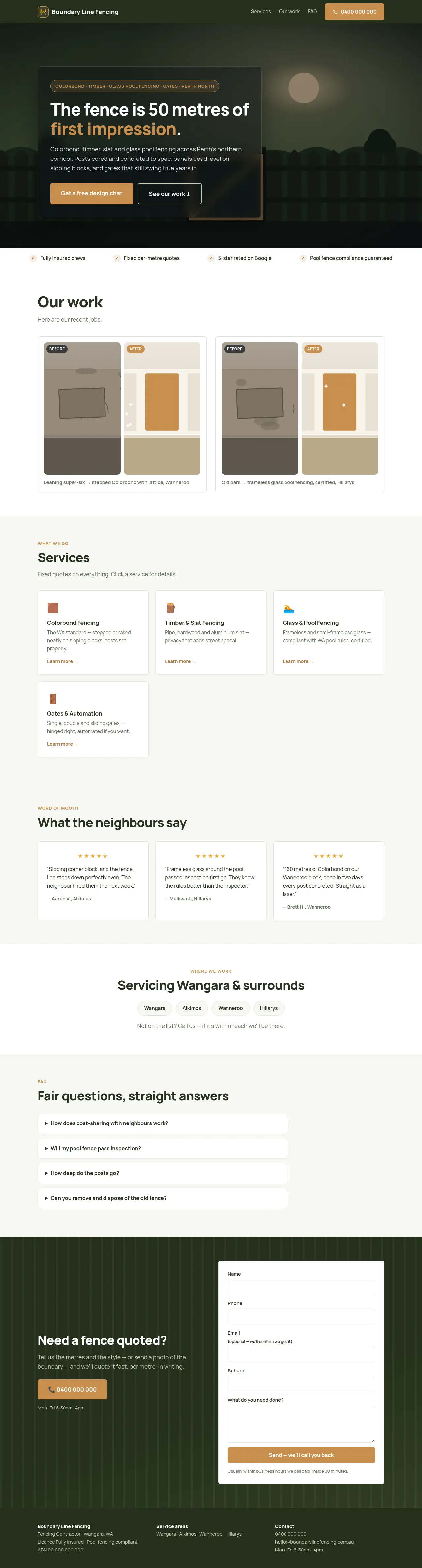 Fencing demo website — full page