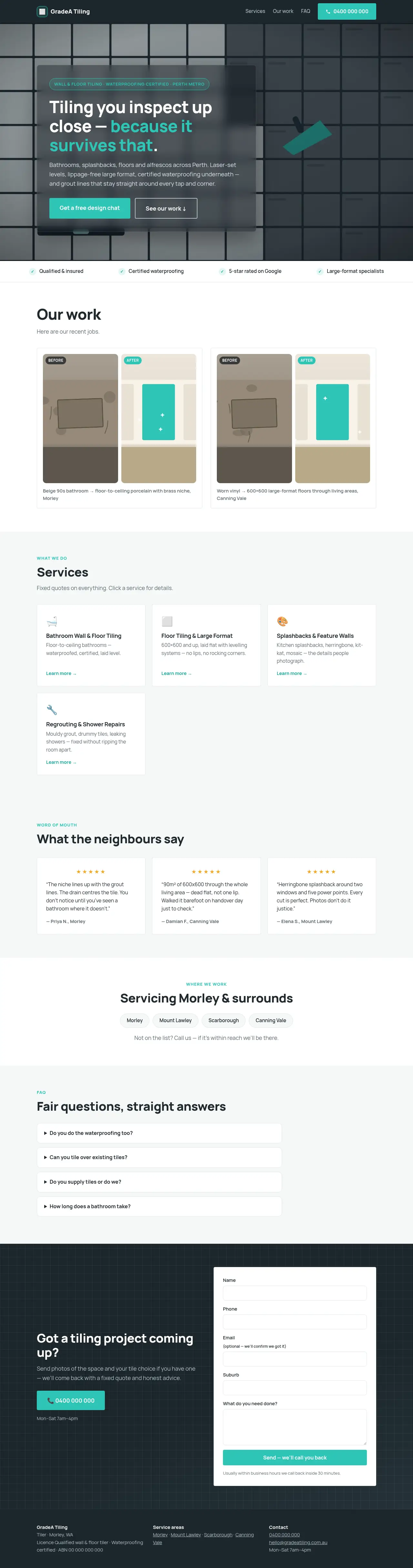 Tiler demo website — full page